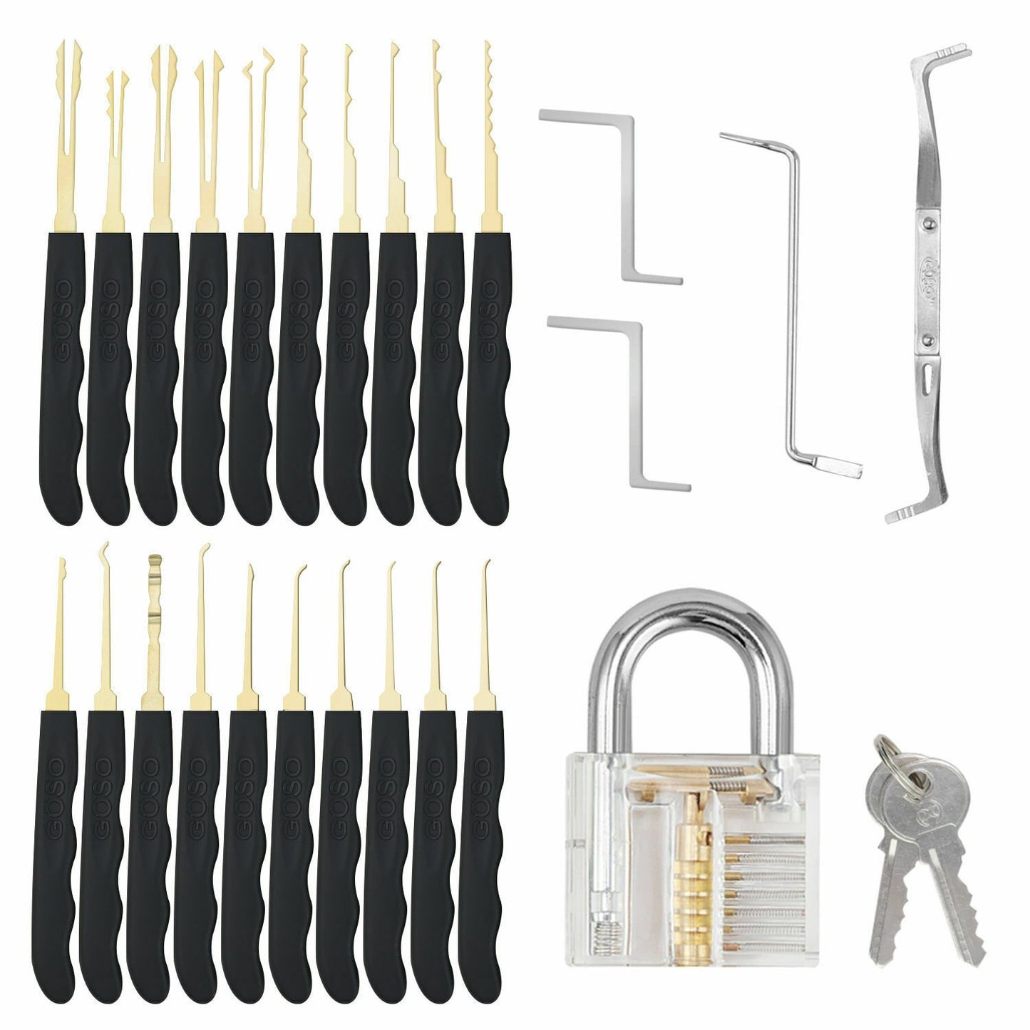 GOSO 24 Piece Lock Pick Set Transparent Practice Padlock Bundle