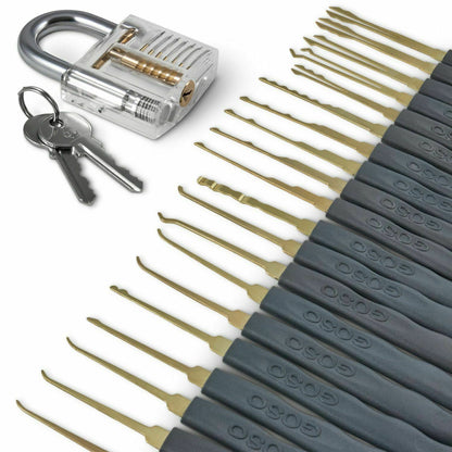 GOSO 24 Piece Lock Pick Set Transparent Practice Padlock Bundle