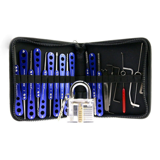 H&H 20 Pieces Lock Picks Set with Transparent Practice Padlock Bundle